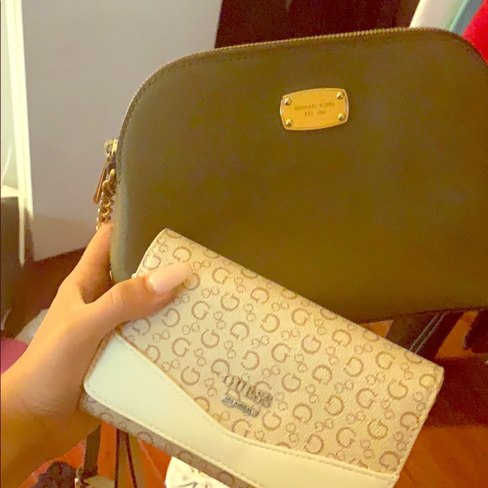 Michael Kors Olive green and gold purse